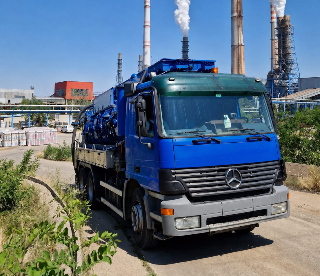 Mercedes Actros вакуумна машина на промишлен обект